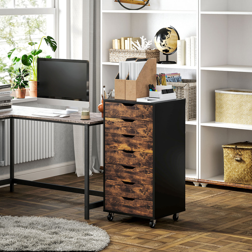 7-Drawer Vertical Filing Cabinet for Home Office, 47 x 39 x 90 cm, Rustic Brown