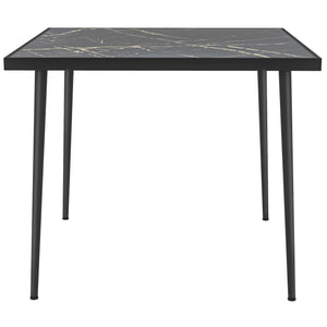Outdoor dining table with tempered glass top with marble effect, black