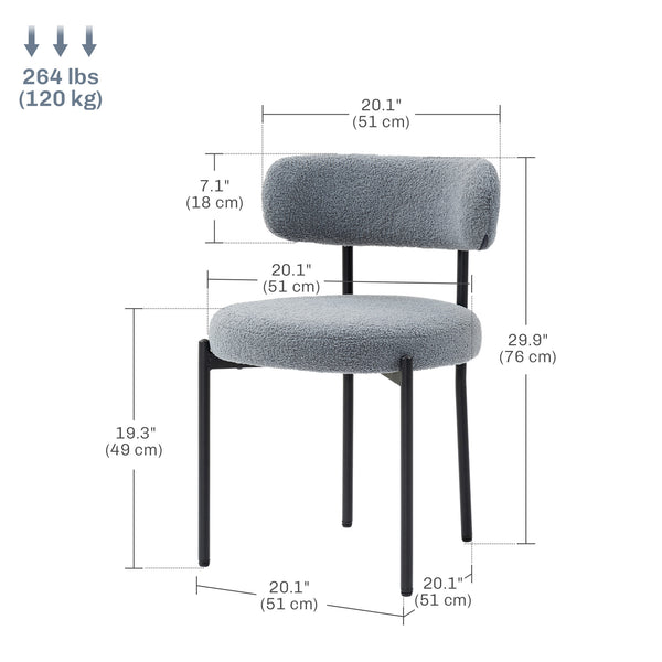 Set of 2 kitchen chairs with fleece upholstery, grey