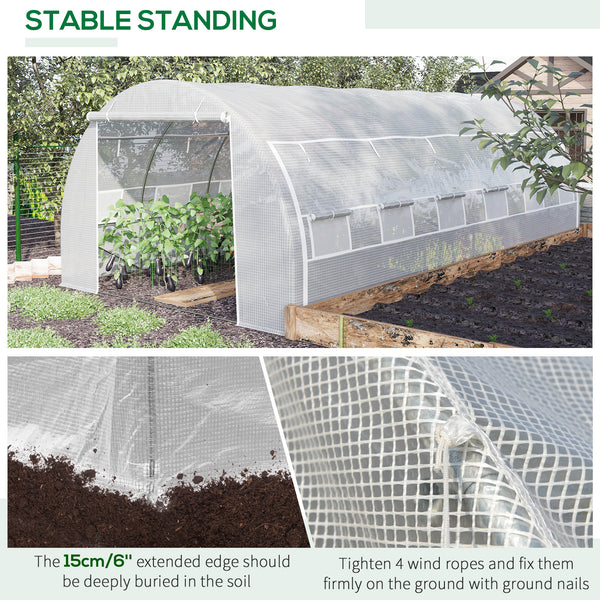 Tunnel greenhouse with UV-resistant cover, zipped door and 12 roll-up windows