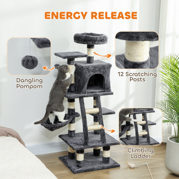 Large 132cm Cat Tree for Indoor Cats, Dark Grey