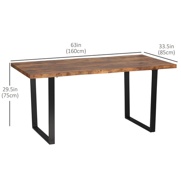Industrial style dining table with wavy edge top and steel legs, rustic brown