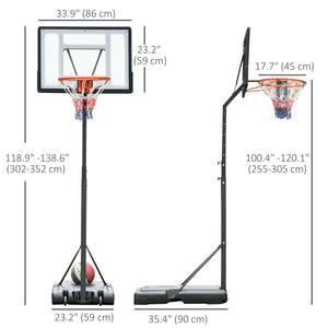 Portable basketball hoop with wheels, adjustable height from 2.4 to 3 m, black