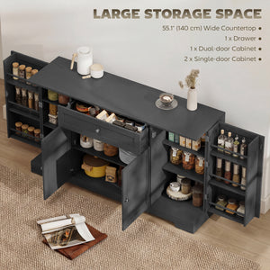 Modern Kitchen Storage Cabinet with Drawer, Adjustable Shelves with Door Brackets, Black