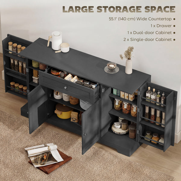 Modern Kitchen Storage Cabinet with Drawer, Adjustable Shelves with Door Brackets, Black