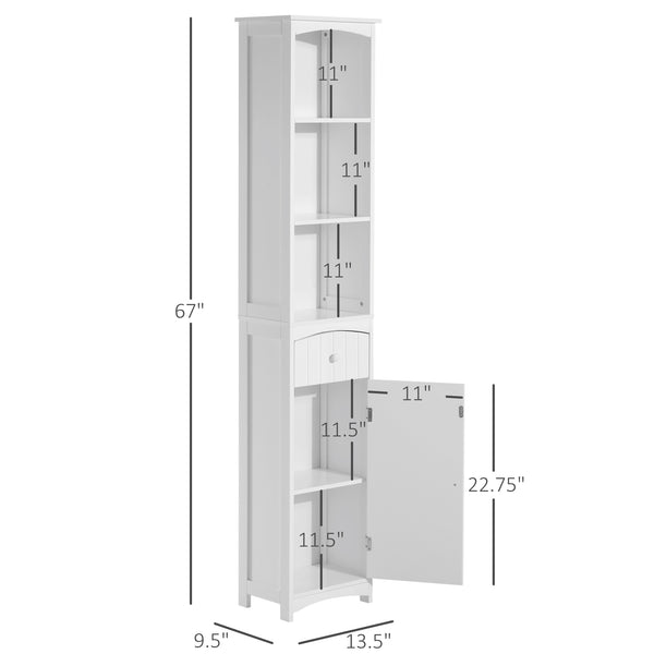 Tall white wooden bathroom storage cabinet