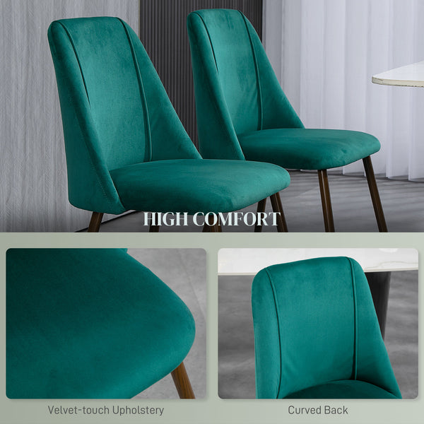 Set of 4 green velvet upholstered dining chairs