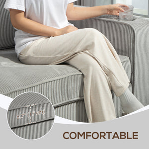 3-seater fabric sofa with spring cushion and cup holders, light grey