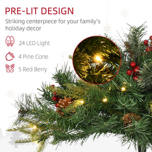 Small 1.5 ft lighted artificial Christmas tree with pinecones and red berries – Indoor and outdoor