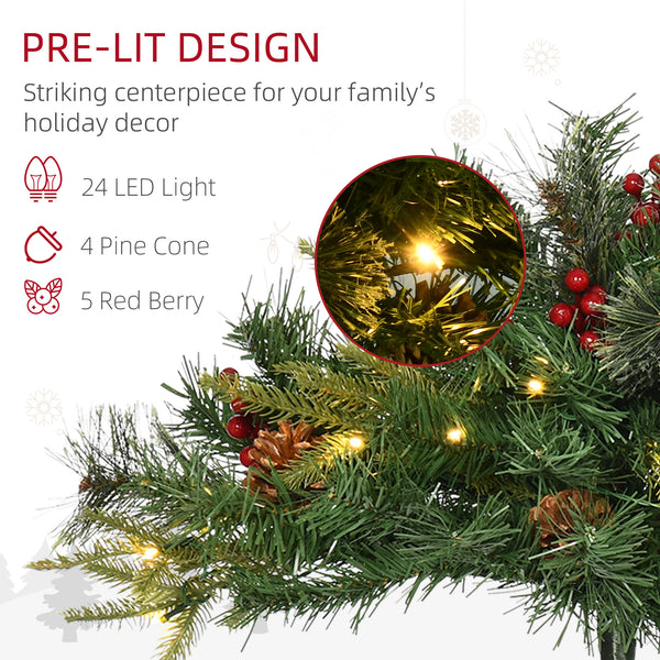 Small 1.5 ft lighted artificial Christmas tree with pinecones and red berries – Indoor and outdoor