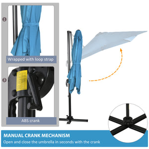 8-foot square cantilever parasol with 360° rotation, made of aluminum, turquoise