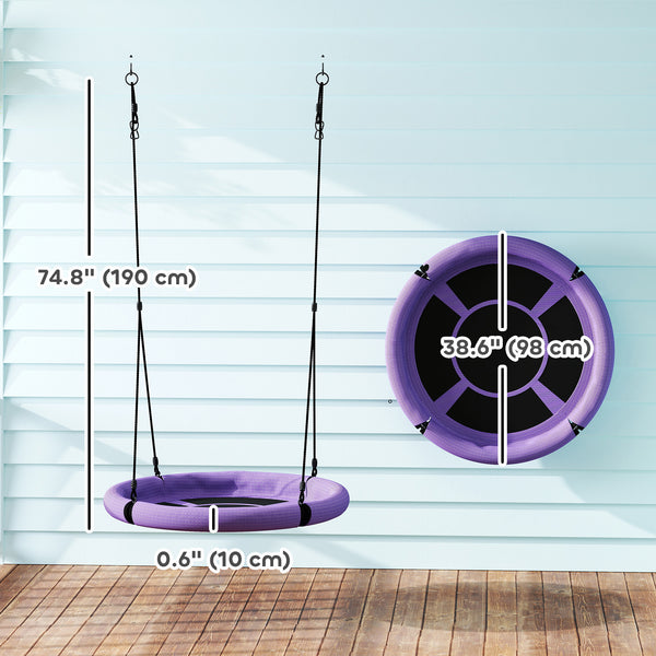 Qaba 100cm Diameter Nest Seat for Kids with Height Adjustable Hanging Ropes for Outdoor, Playground, Garden, Purple
