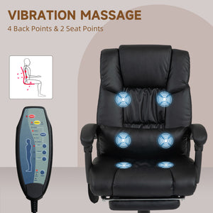 6-point vibrating massage chair with retractable footrest, black