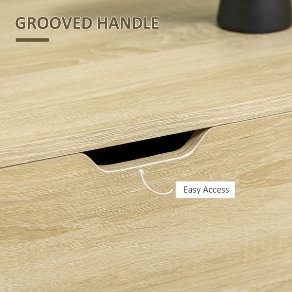 Lift-up storage bench with safety hinges and steel legs, natural