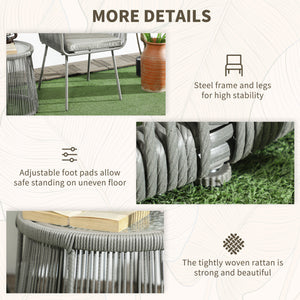 3-Piece Rattan and Wicker Bistro Set with Metal Legs, Light Grey