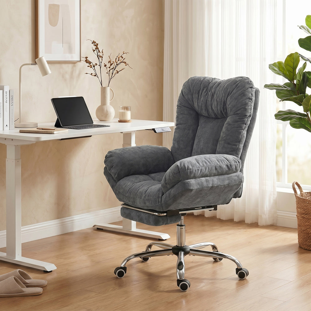Large office chair with footrest, dark gray