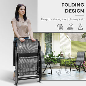 Set of 2 Outdoor Wicker Folding Chairs with Adjustable Backrest, Grey Melange