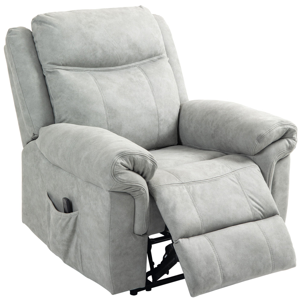 Manual reclining chair with vibration massage, side pockets, in grey microfiber