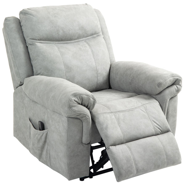 Manual reclining chair with vibration massage, side pockets, in grey microfiber