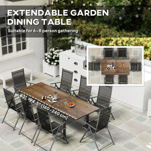 Extendable dining table with aluminum trim and steel frame, brown