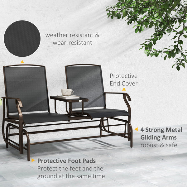 2 Person Outdoor Rocking Chair Garden Bench Black