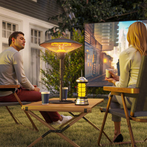1500W electric patio heater with tip-over protection, black