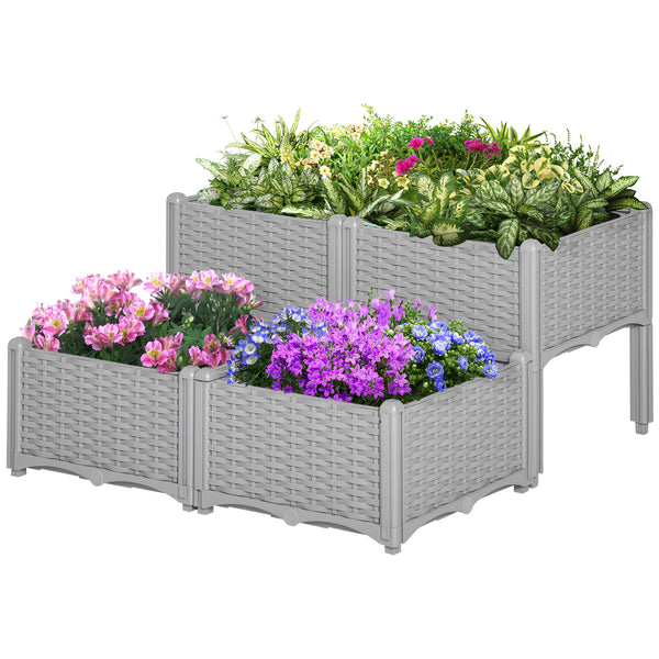 4-piece raised garden bed in PP, grey