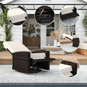 Woven rattan garden armchair with footrest and soft cushion