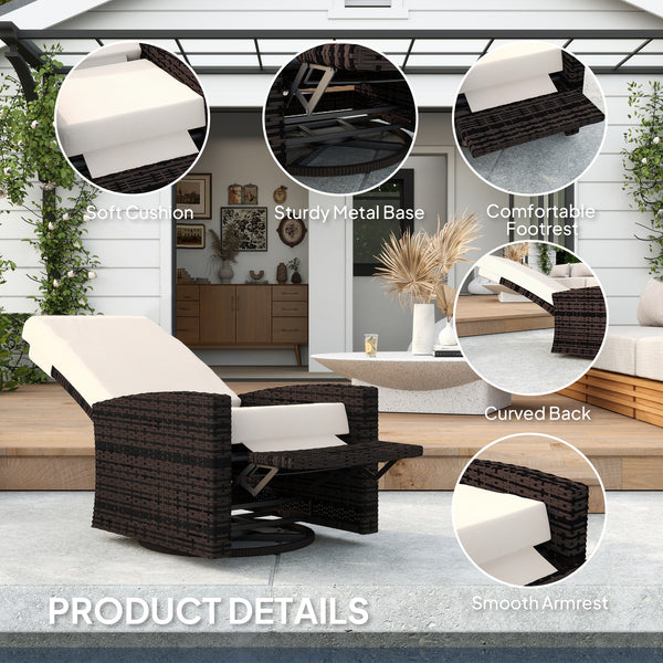Woven rattan garden armchair with footrest and soft cushion