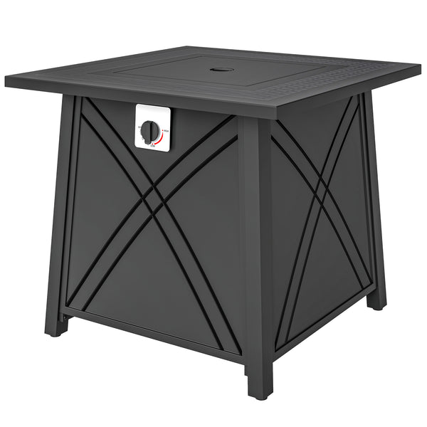 28" Square 40,000 BTU Propane Fire Pit Table with Waterproof Cover and Adjustable Footrests