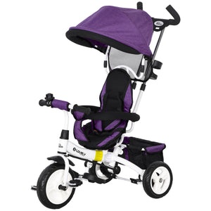 6 in 1 Tricycle with Basket, Canopy, 5-Point Safety Harness, Purple