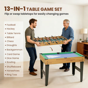 13-in-1 Combination Games Table with Foosball, Billiards, Hockey and More for Children and Adults, Light Walnut