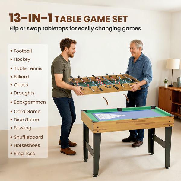 13-in-1 Combination Games Table with Foosball, Billiards, Hockey and More for Children and Adults, Light Walnut