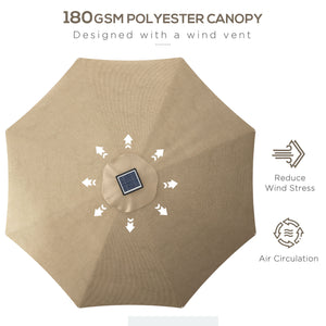 9.6-foot LED light-up parasol with 4 lighting modes, solar and USB charging, beige