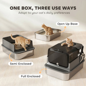 XXL stainless steel enclosed litter box, black