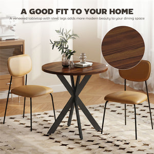 29" Round Contemporary Dining Table with Steel Legs, Walnut