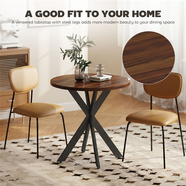29" Round Contemporary Dining Table with Steel Legs, Walnut