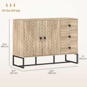 Modern sideboard, 108 cm, adjustable shelves and 3 drawers, coffee bar cabinet with 2 doors, oak