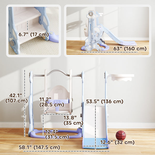 4-in-1 Rocket Theme Slide and Swing Set, Light Blue