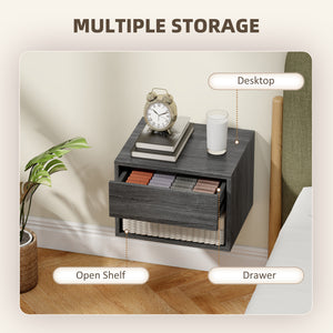 Set of 2 floating nightstands with drawer and open shelf – Gray