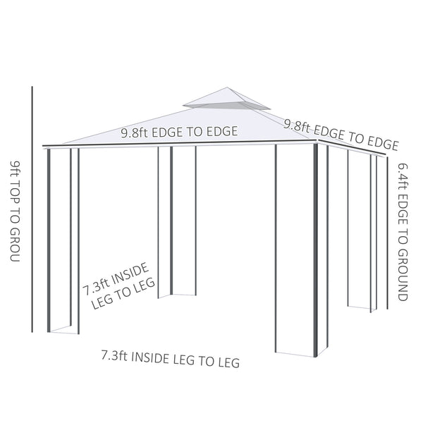 10 x 10 steel gazebo with removable mesh curtains, shelves and steel frame, beige