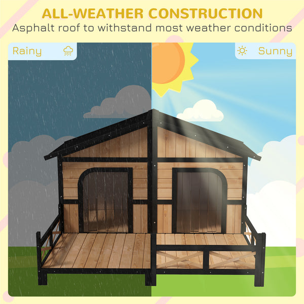 Wooden kennel in cabin style with terrace, beige