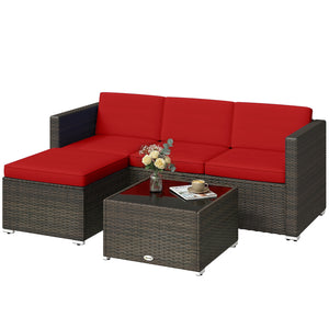 3 Piece Patio Furniture Set with Cushions, Outdoor PE Rattan Wicker Conversation Corner Sofa Set with Glass Top Table