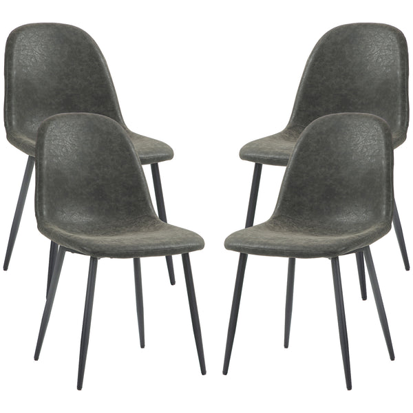 Set of 4 Retro Upholstered Faux Leather Dining Chairs