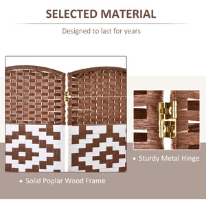 4 Panel Freestanding Double Hinged Room Divider, Brown