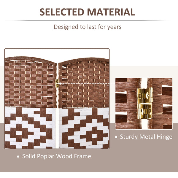 4 Panel Freestanding Double Hinged Room Divider, Brown