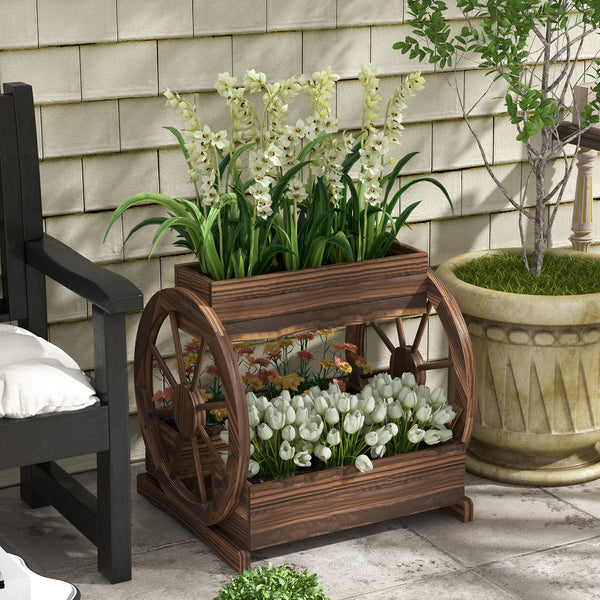 Two-tier raised wooden planter with drainage holes