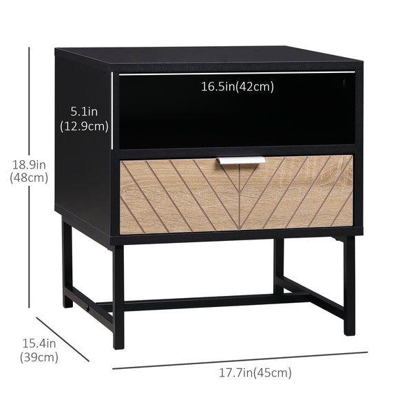 Modern bedside table, black and oak