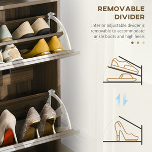 Shoe cabinet for 12 pairs, with 2 hinged drawers and adjustable shelves, walnut color