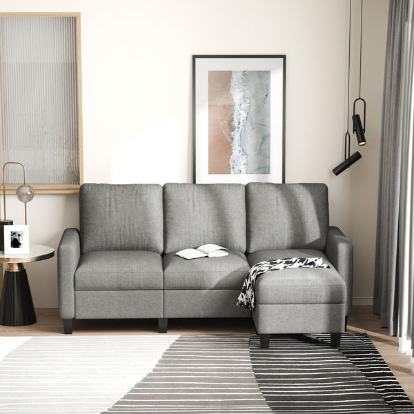 Modern L-shaped corner sofa with ottoman, light grey